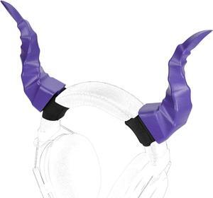 Geekria 3D Demon Horns for Headphone, Devil Horns Headphone Accessories with Hook and Loop, Cosplay Ears Devil Attachment for Gamers and Streamers (1 Pair/Purple)
