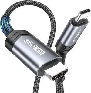 JSAUX USB C to HDMI 2.1 Cable [ 8K@60Hz 4K@240Hz ] 6.6 FT Aluminum Type C to HDMI Ultra High-Speed Braided Cord [Thunderbolt 4/3] Support 48Gbps/HDR/HDCP 2.3 Compatible with Laptop, Tablet, Galaxy S24