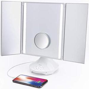 iHome Beauty REFLECT TRIFOLD Vanity Speaker with Bluetooth Audio, Hands-Free Speakerphone, LED Lighting, Siri and Google Support, and USB Charging