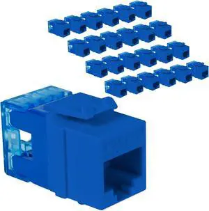 ICC CAT5e Keystone Jack with Slim Profile 180 Degree Punch Down, RJ45 UL Listed PoE++ TAA VoIP Compliant for Wall Plate or Patch Panel, Works with JackEasy Termination Tool, Blue 25 Pack