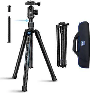SIRUI Carbon Fiber Travel Tripod with E-10 360° Ball Head, 59.8 Compact Camera Tripod AT-125, Quick Release Reverse Folding Legs, Reversible Center Column, Max Load 17lbs - Traveler X-II