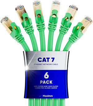 Cat 7 Ethernet Cable 10 ft - High-Speed Internet & Network LAN Patch Cable, RJ45 Connectors - 10ft / Green / 6 Pack - Perfect for Gaming, Streaming, and More