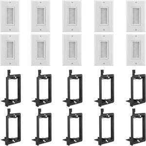 Fosmon (10 Pairs) Single Gang Wall Plate, Brush Style Opening Passthrough Cable Plate with Low Voltage Mounting Bracket