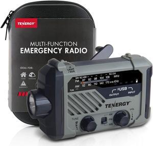 Tenergy Multifunctional Hand Crank Weather Radio with LED Flashlights, SOS Alarm, Cell Phone Charger, AM/FM/NOAA Radio Frequencies, Ideal for Emergencies