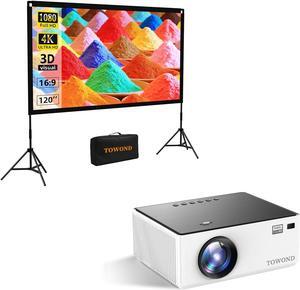 Projector and Screen Outdoor Combo, Towond 120 inch Projection Screen with Stand Wrinkle-Free Foldable with Carry Bag, Mini Projector with Android TV 11.0 1080P Movie Projector with WiFi and Bluetooth