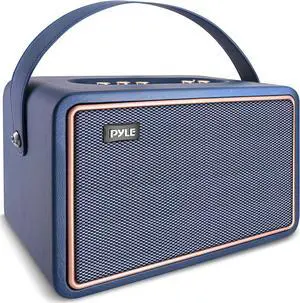 PyleUsa Vintage Bluetooth Speaker - Rechargeable Leather Portable Wireless Retro Style Audio System with TWS, 260W Heavy Bass Music Player, 5H Long Playtime, AUX,Mic in,Remote Control,Carrying Strap