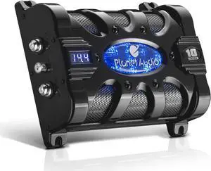 Planet Audio PC10F Car Capacitor - 10 Farad, Energy Storage, Enhance Bass from Stereo, Warning Tones, LED Voltage Meter
