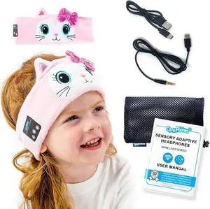 Sensory Headphones for Kids - Autism Sensory Toys, Wireless & Wired Toddler Earphones with Volume Protection, Ideal for Kids with Sensory Issues, Toddlers 3-4, Kids 5-7 - Kitty