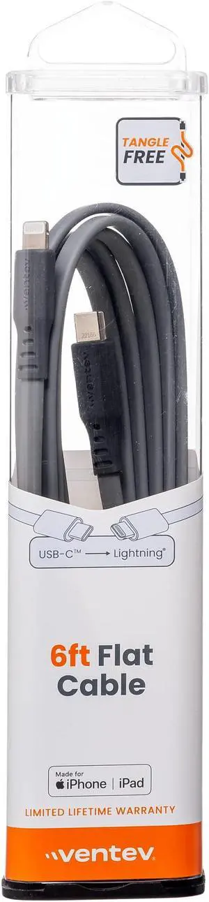 Ventev FC6-GRY256529 6 ft. Chargesync Flat USB C to Apple Lightning Cable - Gray