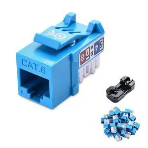 Cable Matters [UL Listed] 25-Pack 10Gbps Rapid-Install Cat6 Keystone Jacks, Slim Profile Ethernet Keystone Jack, RJ45 Keystone Jack with Punch-Down Stand, Blue (Model 180070)