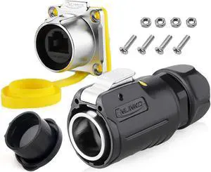 RJ45 Waterproof Connector, IP67 Rj45 Ethernet Industrial Waterproof Connector with Plug Dust Cover, 8P8C Aviation Dual Port Connector, Cat5e Signal Connector for Home, Industrial Network Connection