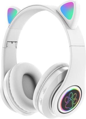 Amazing 7 Cat's Ears LED Bluetooth Headphones, Active Noise Cancelling Headphones, Wireless Headsets Over Ear, 8Hours Playtime, Hi-Fi ereo, Deep Bass for Music Game DJ (Peal White),A7CXTB39