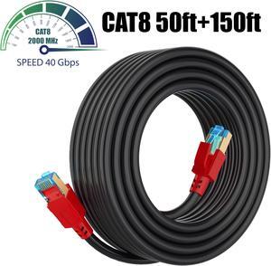 Cat 8 Ethernet Cable 50 ft+150 ft,40Gbps 2000Mhz Ultra Speed Cat8 LAN Network Cable SFTP Patch Cord with Gold Plated RJ45 Connector,Weatherproof UV Resistant for Switch/Router/Modem/PC/Gaming