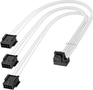 Bangfun 90 Degree 16Pin RTX 4090 GPU Power Cable, PCIE 5.0 16Pin to 3X8Pin Male to Female Right Angled 12VHPWR GPU Extension Cable Adapter for GeForce RTX 3090Ti 4080 Super 5080 5070 Ti-13inch White