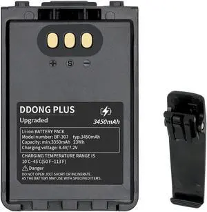 DDONG PLUS BP307 Battery 7.4v 3450 mAh [Upgraded Capacity] for ICOM IC-705 ID-52E ID-51E ID-31E IP-503H IP-100H IP-501H Two Way Ra-dio BP-307 Battery with Belt Clip