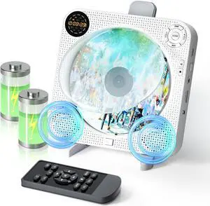 CD Player Portable, Bluetooth CD Player with Speakers Wall CD Player for Home Rechargeable with Remote Control FM Radio Digital Screen Headphone Jack, Portable CD Player for Car Support AUX USB