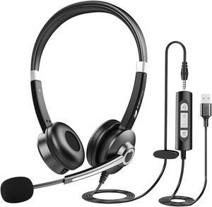 USB Computer Headset with Microphone for Laptop PC,3.5mm Wired Stereo Call Center Headset with Microphone Noise Cancelling, Corded Desktop Headphones with Mic & Mute for Office/Telework/Home/Zoom