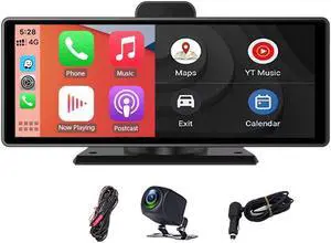 10Inch Touchscreen Dash Cam Wireless Carplay & Android Auto Car Radio Receiver Mirror Link WiFi GPS BT AUX TF Car DVR HD 4K 1080P