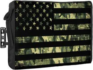 Camouflage American Flag Outdoor TV Cover 48-50 Inch Weatherproof, Oxford Heavy Duty Waterproof Outside Flat Screen TV Cover Protector for Television Outdoor Accessories Rustic Retro Green Flag