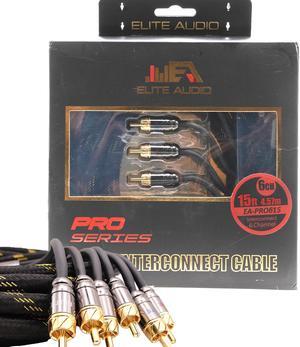 Elite Audio EA-PRO615 Professional Grade 15ft. 6-Ch Oxygen Free Copper RCA Cable - Brass Connectors, Triple Shielded Armor