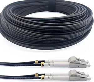 Elfcam(r) - 100m Outdoor and Indoor Shielded Armored Fiber Optic Cable LC/UPC to LC/UPC OM3 Multimode Duplex 50/125mm LSZH, Black (100M)