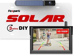 Foxpark Solar Wireless Backup Camera with HD 1080P 5" Monitor,3 Mins DIY Installation, IP69K Waterproof Back Up Camera Systems, Support 2 Channels Reverse Camera for Car, Truck, Trailer, Van, RV