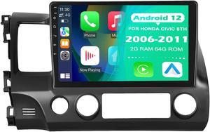 Car Stereo Radio for Honda Civic 8th 2006 2007 2008 2009 2010 2011 with CarPlay and Android Auto, Android 12 Wireless Bluetooth WiFi, 10 Inch in-Dash Touchsreen GPS Navigation 2GB + 64GB Head Unit