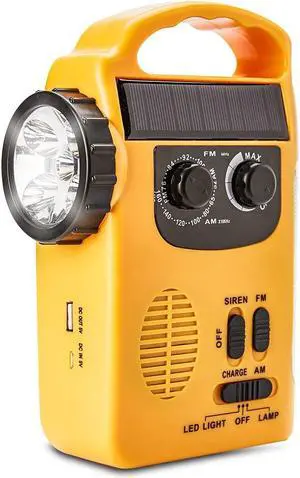 HOSHINE Multi-Functional 4-Way Powered LED Camping Lantern & Flashlight with AM/FM Radio & Cell Phone Charger, Color Yellow