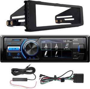 Single-DIN in-Dash USB AUX Bluetooth AM/FM Marine Receiver, Enrock Stereo Installation Kit for Select 1998-2013 Harley Motorcycles, Amplified Signal Reception Booster Kit