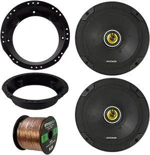 For 98-13 Harley Speaker Bundle: 2 x Kicker 6-3/4" Inch 600 Watt CS-Series Black Car Audio Coaxial Speakers, Speaker Mounting Rings For Motorcycles, Enrock 50 Ft 16G Speaker Wire