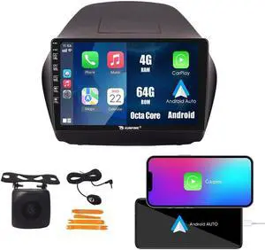Kunfine CarPlay Android Auto Navigation Stereo GPS Radio Reverse Camera Display 10" IPS Touchscreen Headunit Tablet Pad Media Player for Hyundai Tucson Ix35 2010-2015, if Applicable Octa Core 4G+64G
