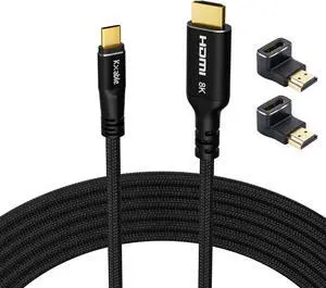 8K USB C to HDMI 2.1 Cable 25FT, (8K@60Hz,4K@120Hz, HDR), Braided Cord, Thunderbolt 3/4 Compatible, for iPhone 15 Series, MacBook Pro/Air, iPad Pro, Galaxy S23, Surface, Dell, HP, with 2 HDMI Adapters