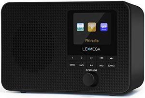 LEMEGA IR1 Portable WIFI Internet Radio,FM Digital Radio,Bluetooth Speaker,Dual Alarms Clock,Sleep Snooze Timer,40 Presets, Headphone-Output,Colour Display,Batteries or Mains Powered - Black Finish