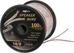 High Performance 16 Gauge Speaker Wire, Oxygen Free Pure Copper - UL Listed Class 2 (100 Feet Spool)