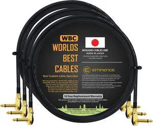 WORLDS BEST CABLES 3 Units - 6 Foot-Pedal, Effects, Patch, Instrument Cable Custom Made Made Using Mogami 2524 Wire and Eminence Gold Plated ¼ inch (6.35mm) R/A Pancake Type Connectors