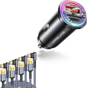 MRGLAS 4-Pack USB C Charger Cable 3.2A & 90W USB C Car Charger Fast Charging [LED Multicolored] [All Metal] Cigarette Lighter Car Charger