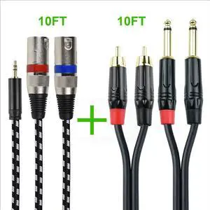 Mugteeve One 10Feet 1/8 to Dual XLR Male Y Splitter Cable - with - One 10Feet Dual 1/4 TS to Dual RCA Cable Mugteeve One 10Feet 1/8 to Dual XLR Male Y Splitter Cable - with - One 10Feet Dual 1/4 TS to Dual RCA Cable