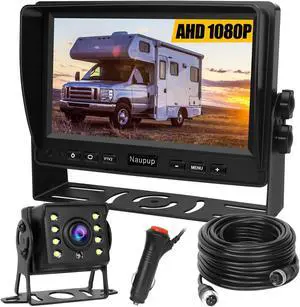 Backup Camera AHD 7'' 1080P Reverse Rear View Back up Cameras System Kit Monitor with HD Night Vision Waterproof IP69K DIY Guide Line Vehicle Backup Camera for Trucks/RV/Trailer/Van/Bus/Skid Steer.