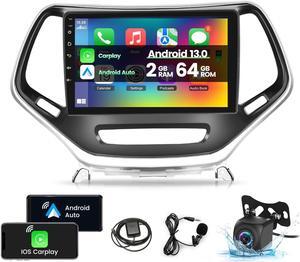 [2+64G] Android 13 Car Radio for Jeep Cherokee 2013-2018, 10.1 Inch Touchscreen Car Stereo with Apple Carplay/Android Auto/EQ/Bluetooth/SWC + AHD Backup Camera + MIC