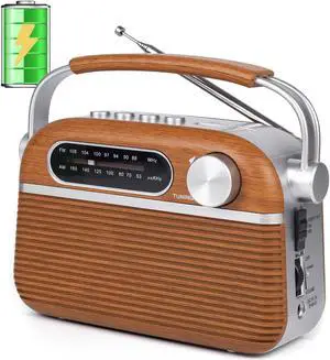 ONGTEED Portable AM FM Analog Radio Plug in Wall with Bluetooth Speak, 3-Way Power Sources, Built-in Rechargeable Battery, AC or D Battery Operated Vintage Transistor Radio with 5W Loud Speaker