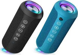 Ortizan Black & Blue Portable Bluetooth Speaker, IPX7 Waterproof Wireless Speaker with 24W Loud Stereo Sound, Outdoor Speakers with Bluetooth 5.0, 30H Playtime,66ft Bluetooth Range, Dual Pairing