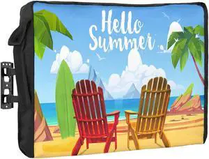 Outdoor TV Cover Waterproof and Weatherproof, Hello Summer Beach Beach Chair Coconut Tree Outside TV Cover for 70 to 75 inch LCD LED, Shield TV Display Screen Protector