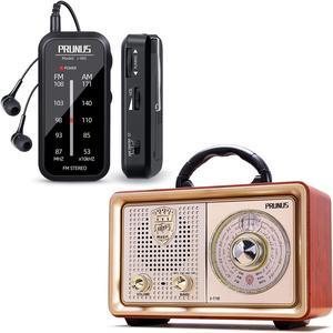 Retro Portable Radio AM FM Shortwave Radio Transistor Battery Operated Vintage Radio with Bluetooth PRUNUS J985 Pocket Radio Mini AM FM Stereo Radio Portable Radio with Headphones Clip