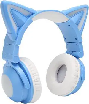 PUSOKEI RGB Cat Ear Headphone, Stereo Cute Gaming Bluetooth Headphones with 3.5mm Cable, Over Ear Cat Adjustable LED Light Foldable Music Headset for Adult Kids Game Music