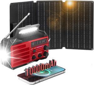 [10000mAh Battery] Raddy SW10 Emergency Radio, Hand Crank Solar, AM FM NOAA Radio + SP30 30W Portable Foldable Solar Panel