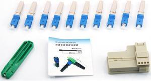 RETT FQC 100pcs SC UPC Fiber Optic Quick Connector with Matched Tools Automatic Switch Type Fiber Optic Fast Connectors Single Mode Mechanical Connectors Adapter for 2mm x 3mm Butterfly Fiber Cable
