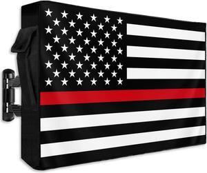 Star Stripes Flag Outdoor TV Cover Waterproof & Weatherproof TV Covers with Roll Up Front Flat for 40-43 Inch, Outside Zipper TV Screen Protector Enclosure Remote Control Pocket, Black White Blue