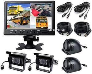 Vehicle Car Backup Cameras Monitor kit, 4X 4Pin IR Car Reversing Backup Parking Camera+ 9" LCD 1/2/3/4CH Split Monitor Car Rear View Kit for Bus Truck Motorhome Caravan Trailer Camper 12V-24V
