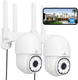 2PCS 2K Security Camera Outdoor No Monthly Fee, 2.4G/5G WiFi 4MP Surveillance Cameras, Ai Human Detection, Auto-tracking, Two-way Audio, IP66 Waterproof, Color Night Vision, Multiuser Sharing