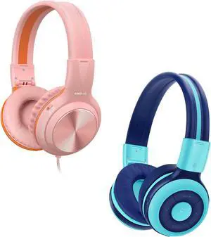 SIMOLIO Kid Headphones Wired & Bluetooth Bundles, Safe Volume, HD Mic Stereo Sound, Adjustable Headband, Foldable Durable Children Headsets for Travel School